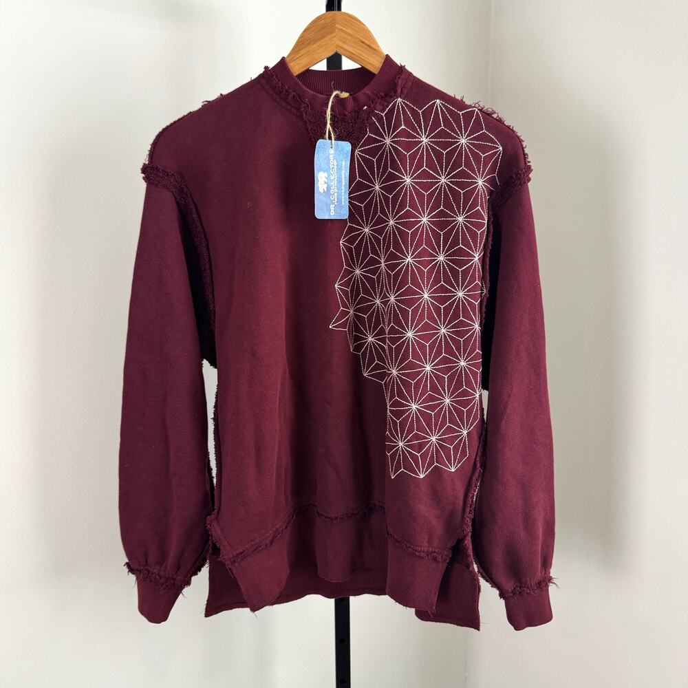 Dr. Collector's Kalifornia Sashiko Embroidery Burgundy Sweatshirt S French Terry
